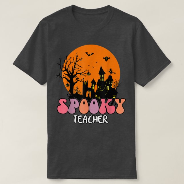Camiseta Hunted House Moon Night Groovy Spooky, Mar de Prof (Frente do Design)