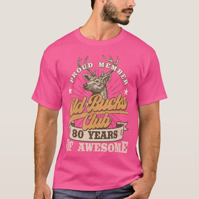 Camiseta Hunter 80 Birthday Old Bucks Club 80 Anos De Aw (Frente)