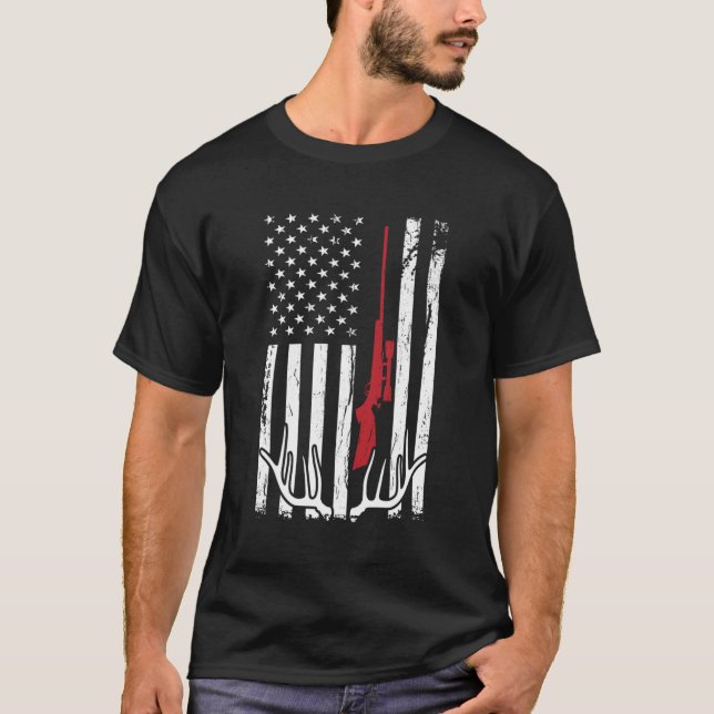 Camiseta Hunter American Flag Usa Hunting Deer (Frente)