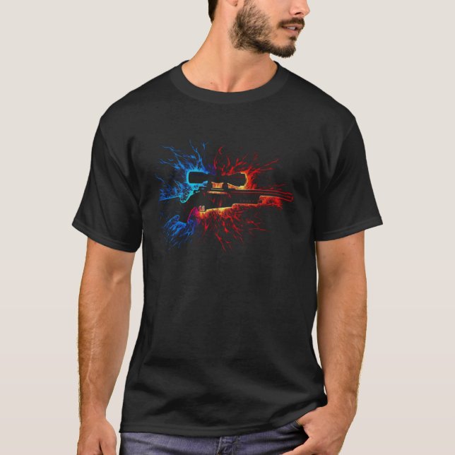 Camiseta Hunter Hunting Flames Hunter Hunting Rifle Bolt Ac (Frente)