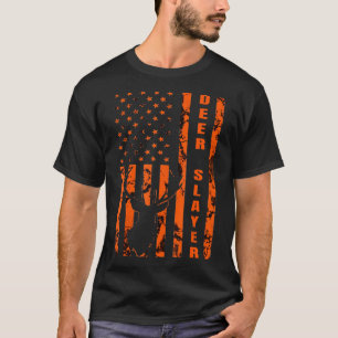 Camiseta Hunter Orange Camo American Flag Deer Slayer Hunti