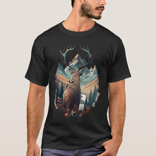 Camiseta Hunter's Haven Epic Deer Standing In Mountain View (Frente)