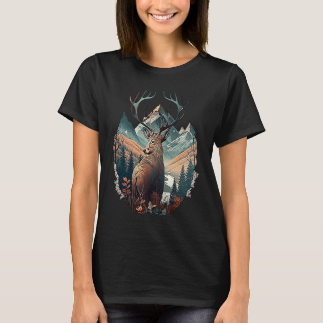 Camiseta Hunter's Haven Epic Deer Standing In Mountain View (Frente)