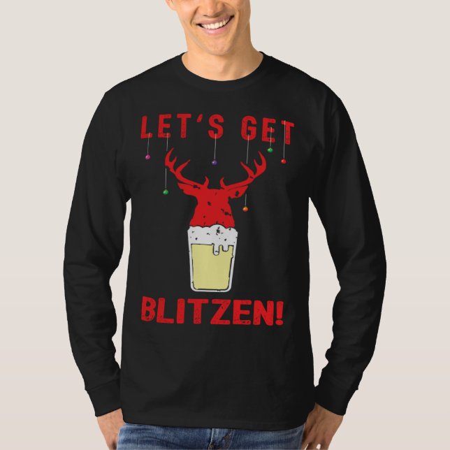 Camiseta Hunting & Beer Festive Lets Get Blitzen Christmas (Frente)