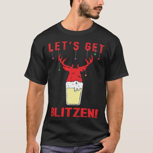 Camiseta Hunting & Beer Festive Lets Get Blitzen Christmas (Frente)