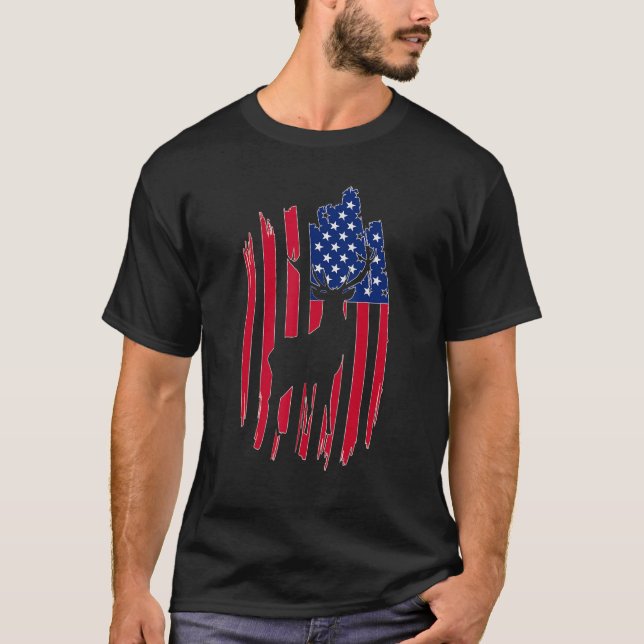 Camiseta Hunting Hunters Deer USA US American Flag Camo Cam (Frente)