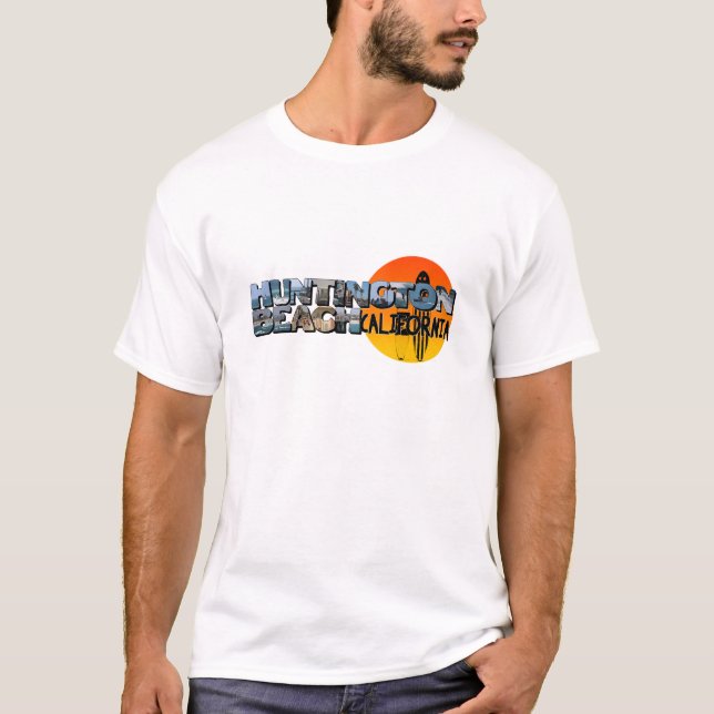 Camiseta Huntington Beach California - Letra grande com Sun (Frente)