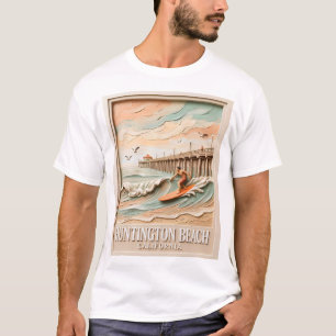 Camiseta Huntington Beach Califórnia Textura Surfista Surfe