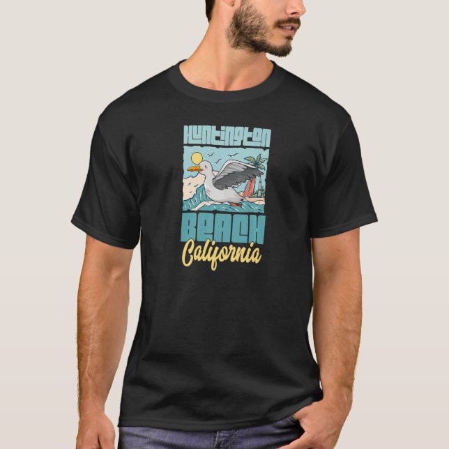 Camiseta Huntington Beach California Vacation Seagull Surfi (Frente)
