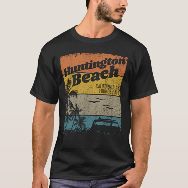 Camiseta Huntington Beach Vintage California Surfing Retro (Frente)