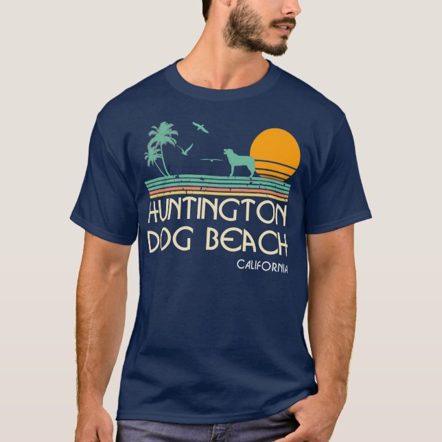 Camiseta Huntington Dog Beach California Retro Vintage (Frente)