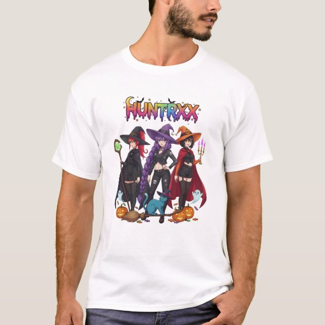 Camiseta HUNTRRXX Witches with Cat and Pumpkins - Spooky  (Frente)