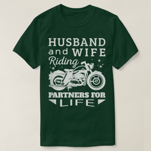 Camiseta Husband and Wife Riding Partners For Life Motorcyc (Frente do Design)