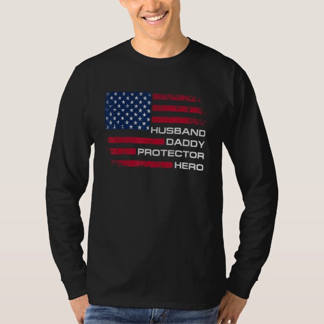 Camiseta Husband Daddy Protector Hero Fathers Day Men (Frente)