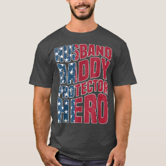 Camiseta Husband Daddy Protector Hero Mens American Flag Fa