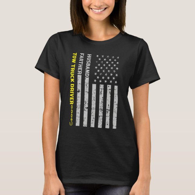 Camiseta Husband Father Tow Truck Driver American Flag (Frente)