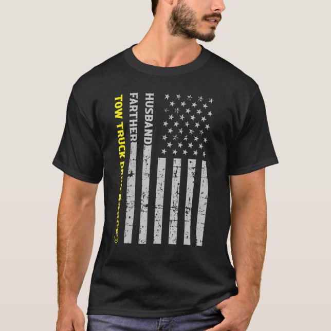 Camiseta Husband Father Tow Truck Driver American Flag (Frente)