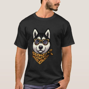 Camiseta Huskey Vestindo Leopard Scarf Animal Vestindo Sung
