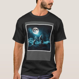 Camiseta Huskies Uivando para a Lua Noite Ártica Husky