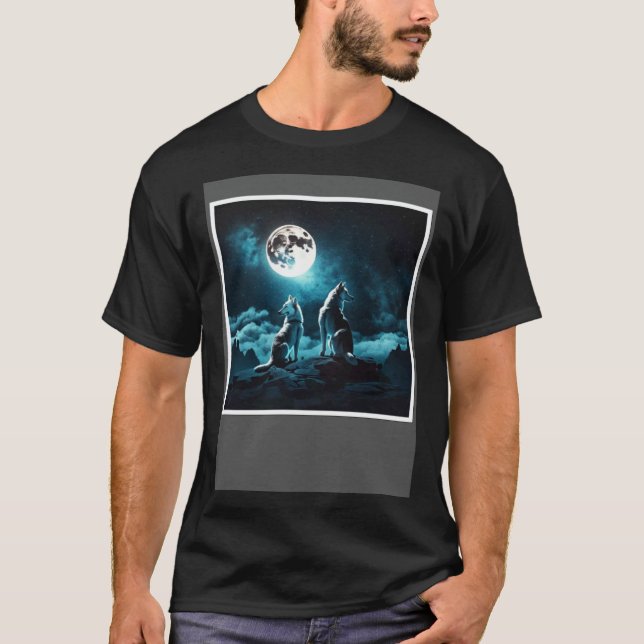 Camiseta Huskies Uivando para a Lua Noite Ártica Husky (Frente)