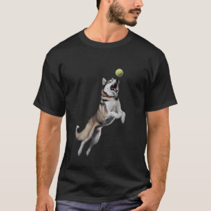 Camiseta Husky Brincalhão Divertido Buscando Bola de Tênis