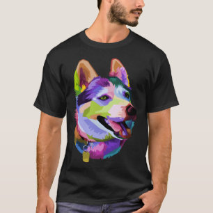 Camiseta husky Cachorro Colorido Estilo Pop