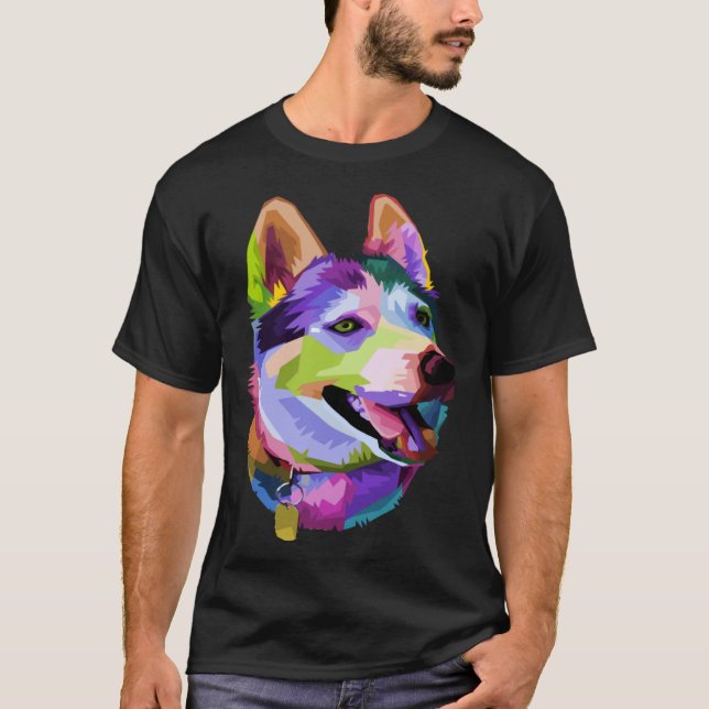 Camiseta husky Cachorro Colorido Estilo Pop (Frente)