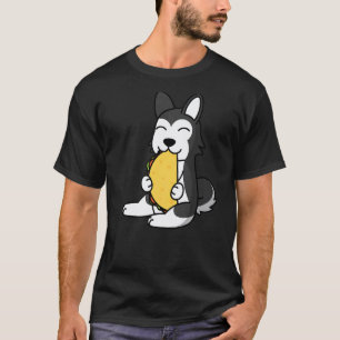 Camiseta Husky Comendo um Cachorro-Quente de Taco