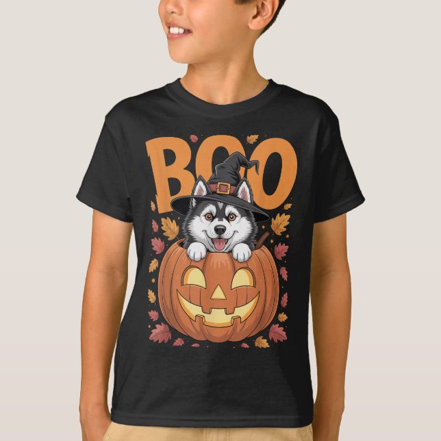 Camiseta Husky Costume On Pumpkin Halloween Siberian Husky  (Frente)