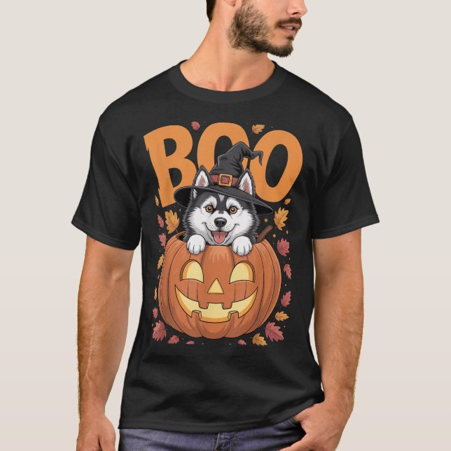 Camiseta Husky Costume On Pumpkin Halloween Siberian Husky  (Frente)