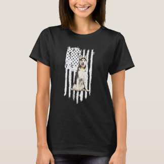 Camiseta Husky Engraçado Bandeira Americana Husky Patriótic