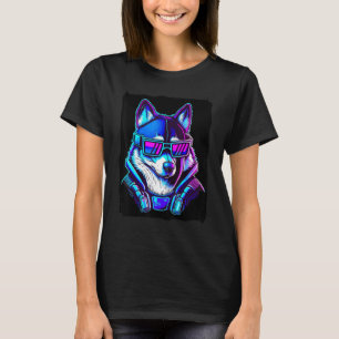 Camiseta Husky Engraçado com Óculos de Sol