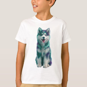 Camiseta Husky Kids Galáxia Verde-azulado e Roxo