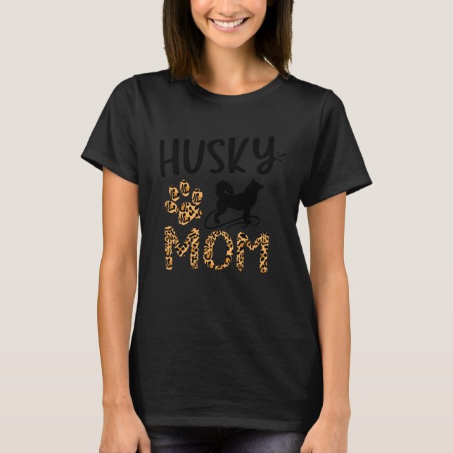 Camiseta Husky mom animal print Leopard and Cute dog paw (Frente)