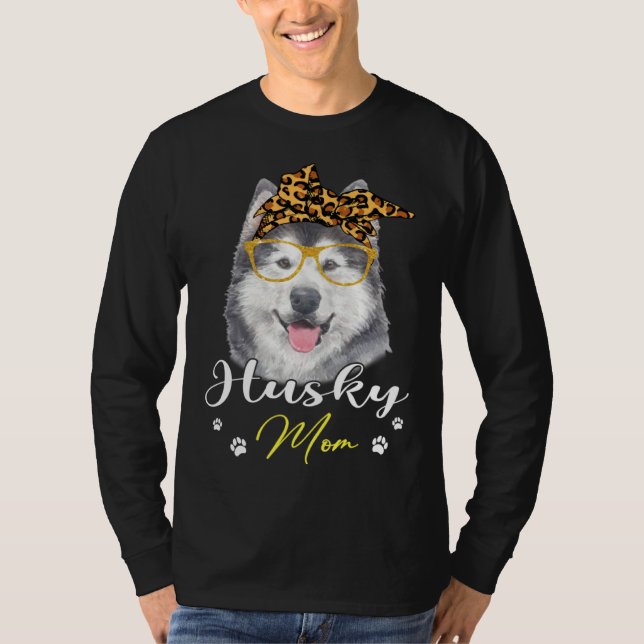 Camiseta Husky Mom Leopard Print Dog (Frente)