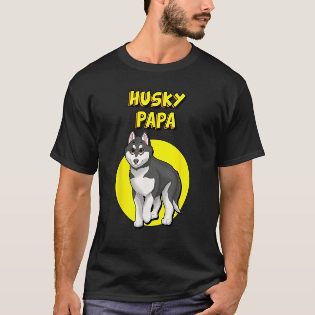 Camiseta Husky Papa Black & White Siberian Husky Father Bro (Frente)