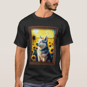 Camiseta Husky Pintura Girassol Flor Mamãe Mulheres Floral 