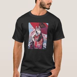 Camiseta Husky Quimono Cachorro Engraçado Geisha