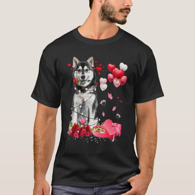 Camiseta Husky Rose Heart Happy Valentine Day Dog Mom (Frente)