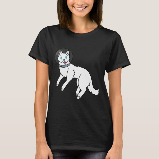 Camiseta Husky Siberiano Branco No Espaço (Frente)