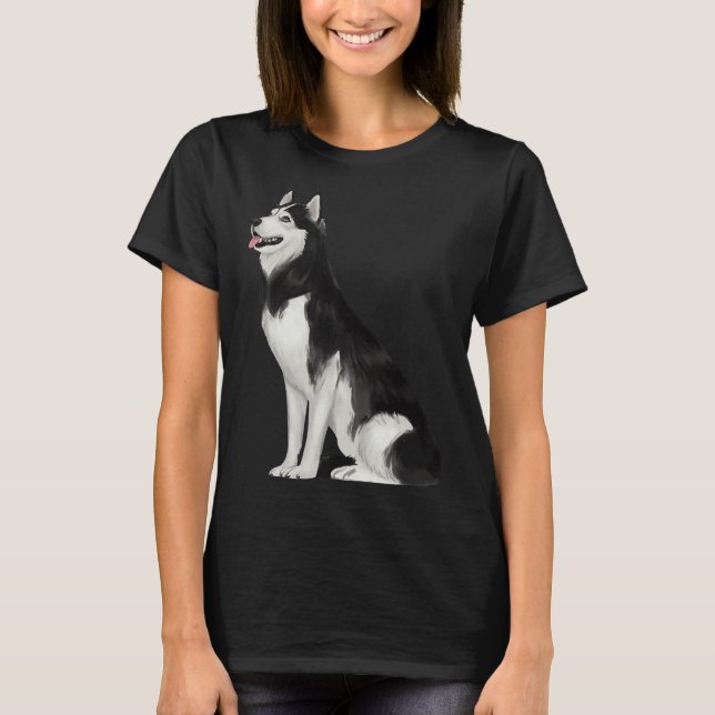 Camiseta Husky Siberiano Negro E Branco (Frente)