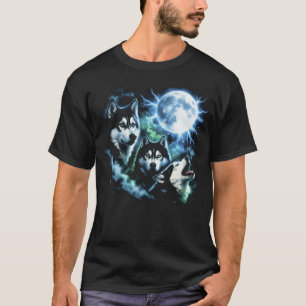 Camiseta Husky Siberiano Uivando para a Lua – Céu Noturno d