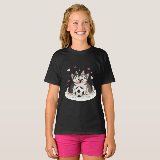 Camiseta Husky Siberiano with soccer ball (Frente Completa)