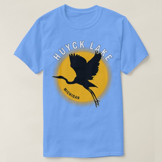 Camiseta Huyck Lake em Michigan Heron Sunrise (Frente do Design)