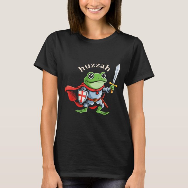 Camiseta Huzzah Frog Knight Funny Sword Meme Quote Medieval (Frente)