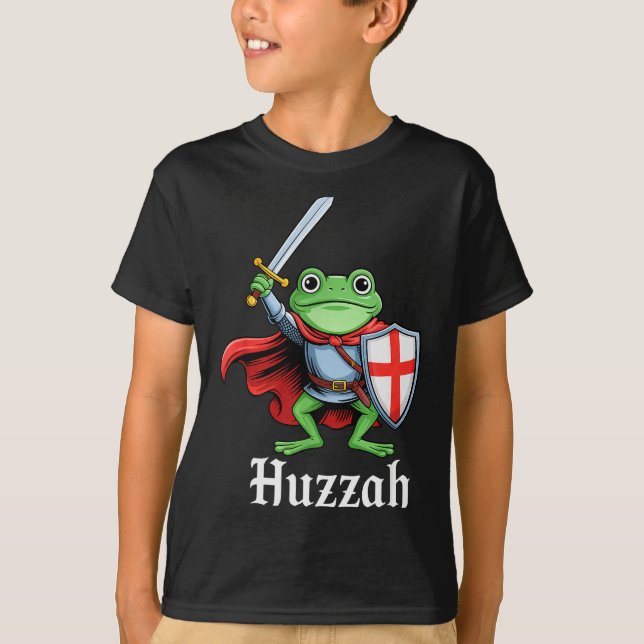 Camiseta Huzzah Frog Knight Funny Sword Meme Quote Medieval (Frente)