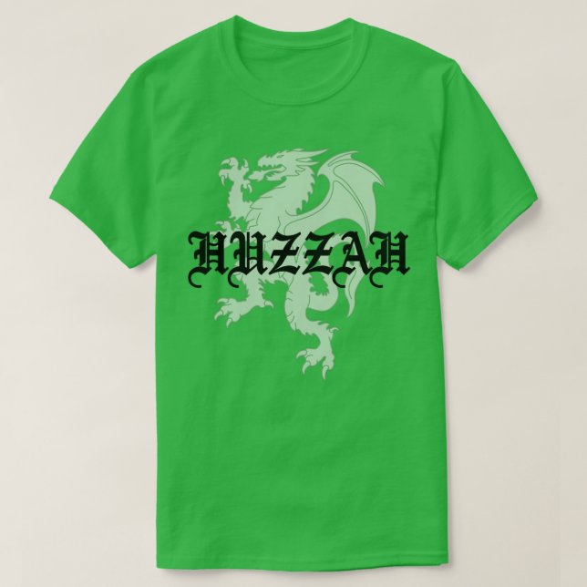 Camiseta Huzzah Heraldic Dragon em Verde (Frente do Design)