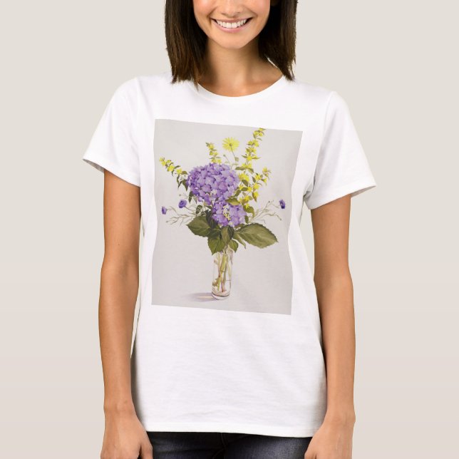 Camiseta Hydrangea azul com Loosestrife amarelo (Frente)