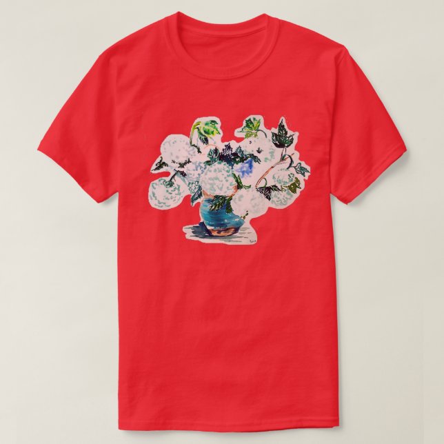 Camiseta Hydrangea Bouquet in a Blue Pottery Vase (Frente do Design)