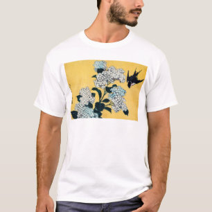 Camiseta Hydrangea e Swallow, Hokusai, Ukiyo-e